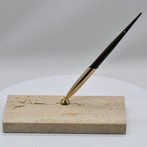 Vintage Sheaffer 1970-1980s Travertine Base Desk Pen Set White Dot Brown